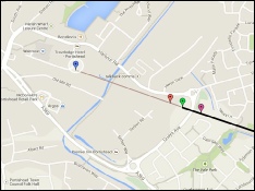 Map of Portishead showing location of future station and route of line